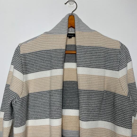 3/$20 Verve Ami women's neutral striped open front draped cardigan sweater SZ L - Picture 3 of 10